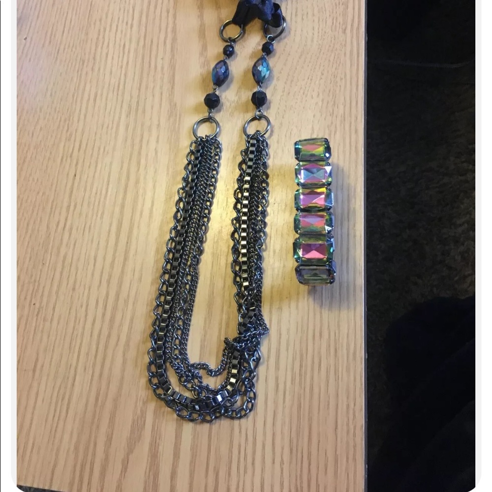 Dark Rainbow Accent Necklace And Bracelet Set